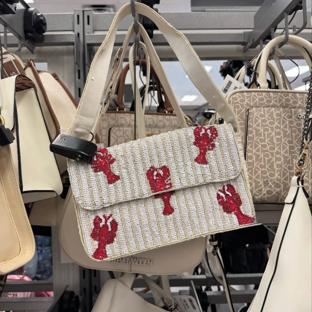 Viral Lobster Beaded Shoulder Bag - Cream and Red
